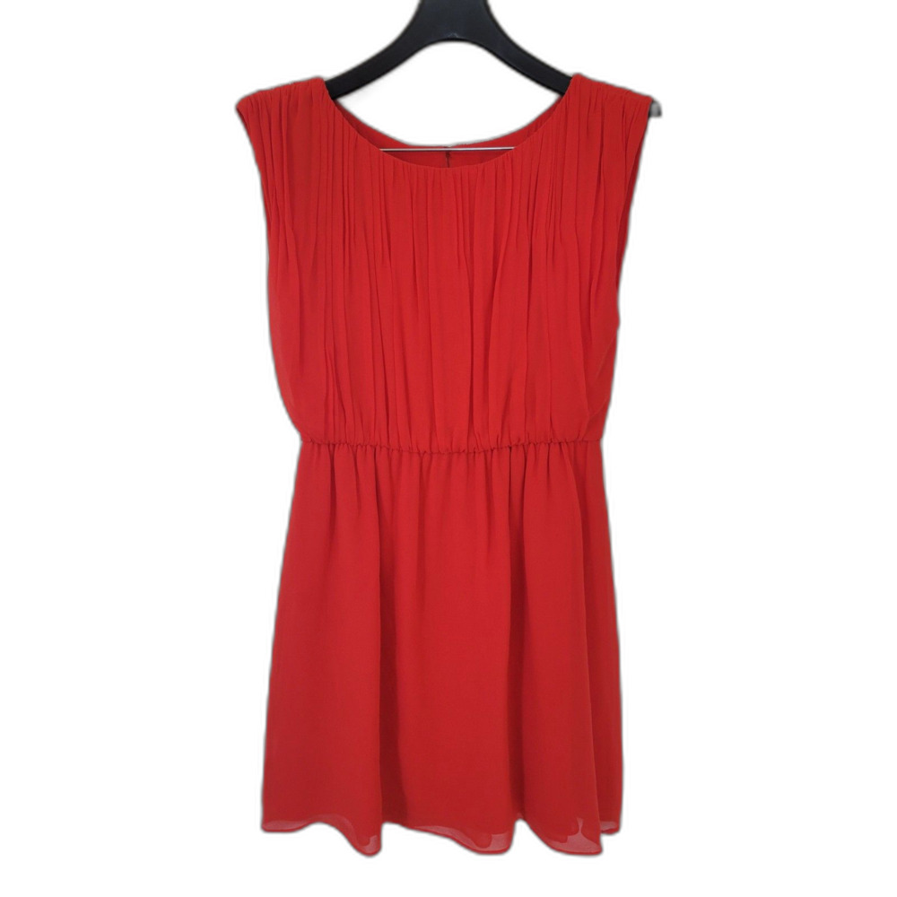 ALICE + Olivia Josie Red Silk Pleated Blouson Mini Dress